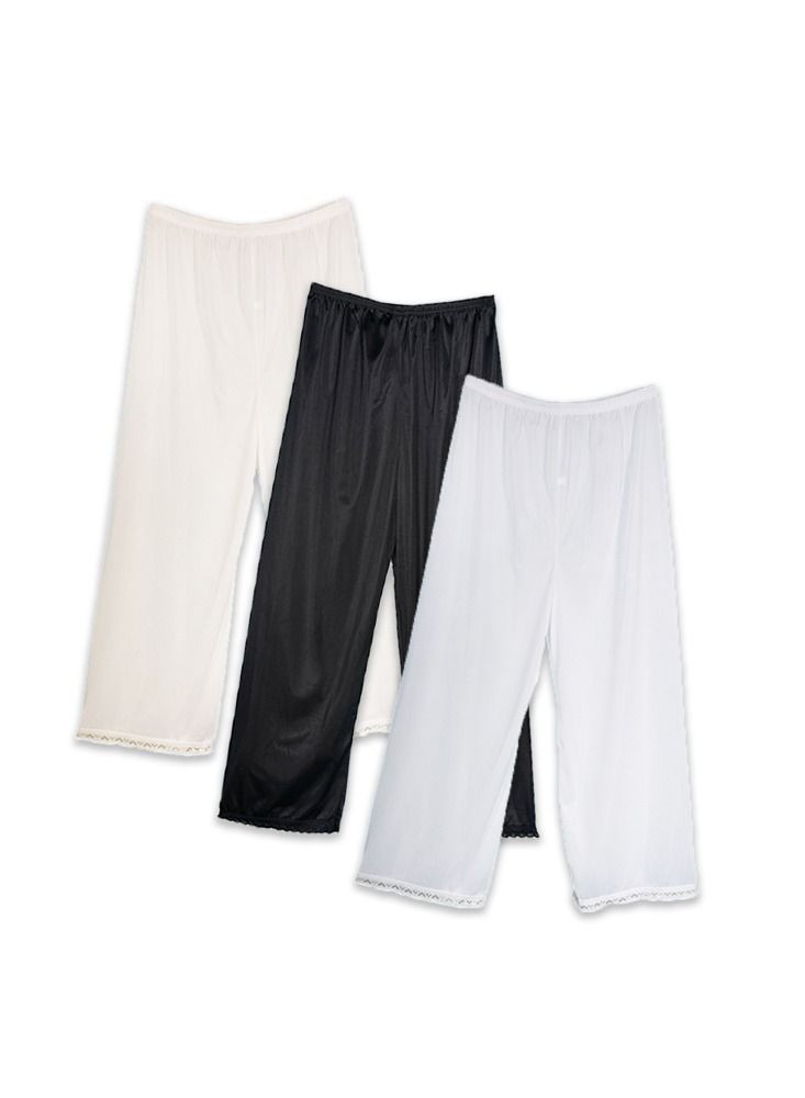 3 - Pieces Full Length Soft inner Pants Trousers Silk 100% with Elasticised Waistband  Women Multicolor