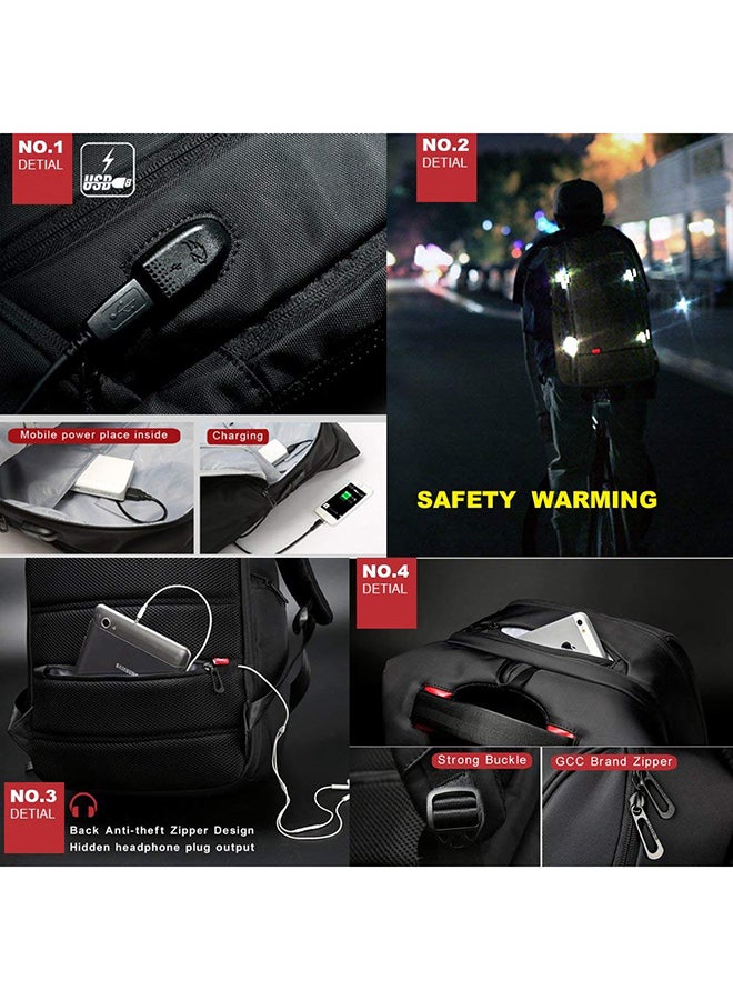 Anti Theft Laptop Backpack With USB Charging Port Black