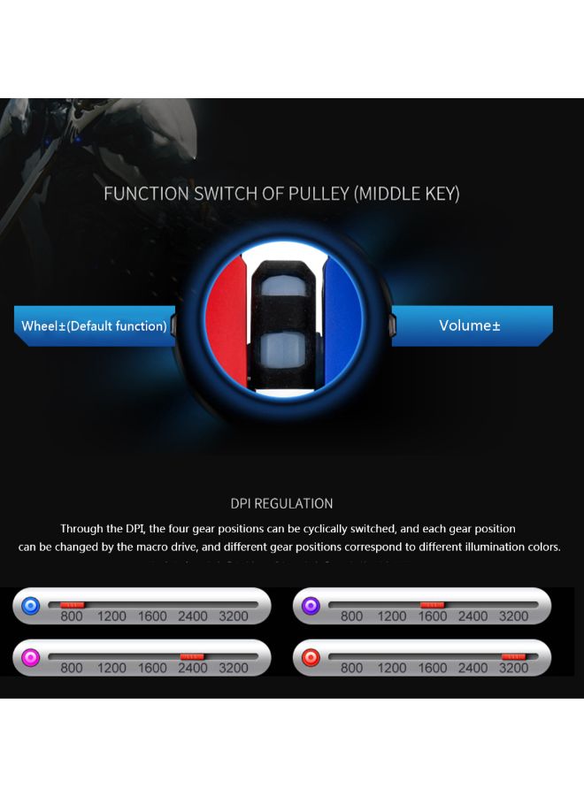 AJ120 Wired Adjustable Gaming Mouse Black/Blue/Pink
