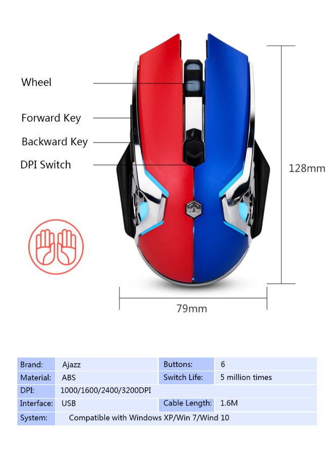 AJ120 Wired Adjustable Gaming Mouse Black/Blue/Pink