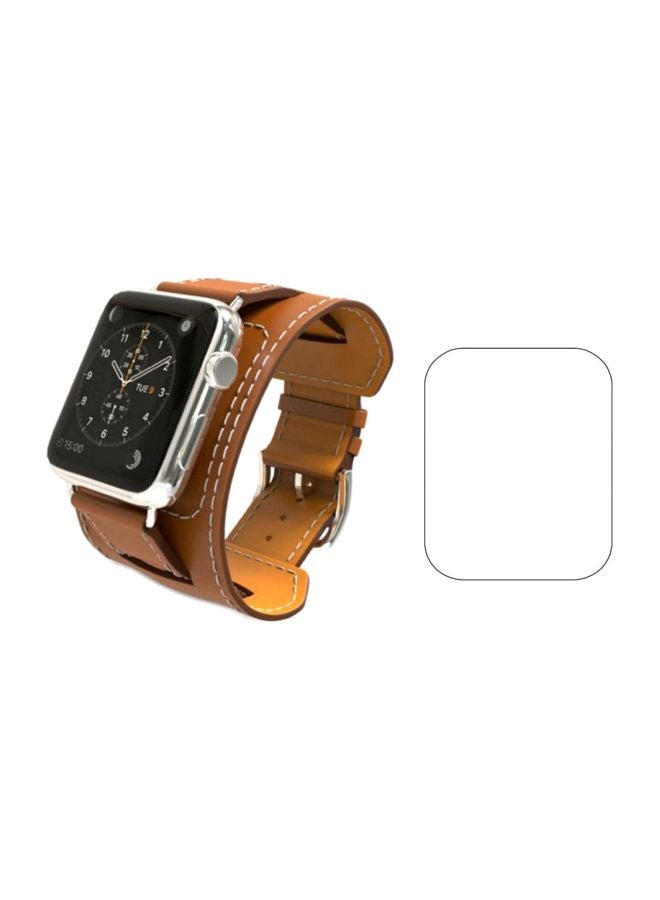 PU Leather Watch Band Strap With Screen Protector For 38mm Apple Brown/Clear