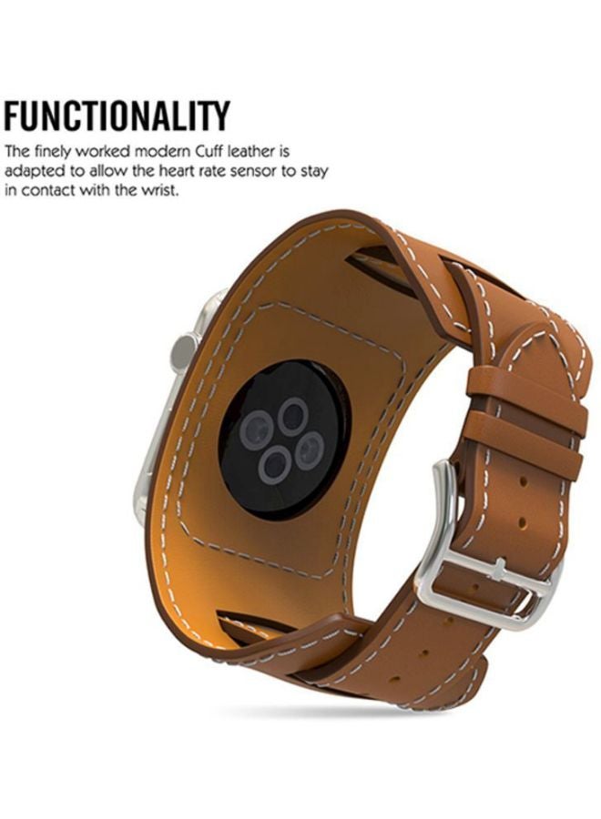 PU Leather Watch Band Strap With Screen Protector For 38mm Apple Brown/Clear