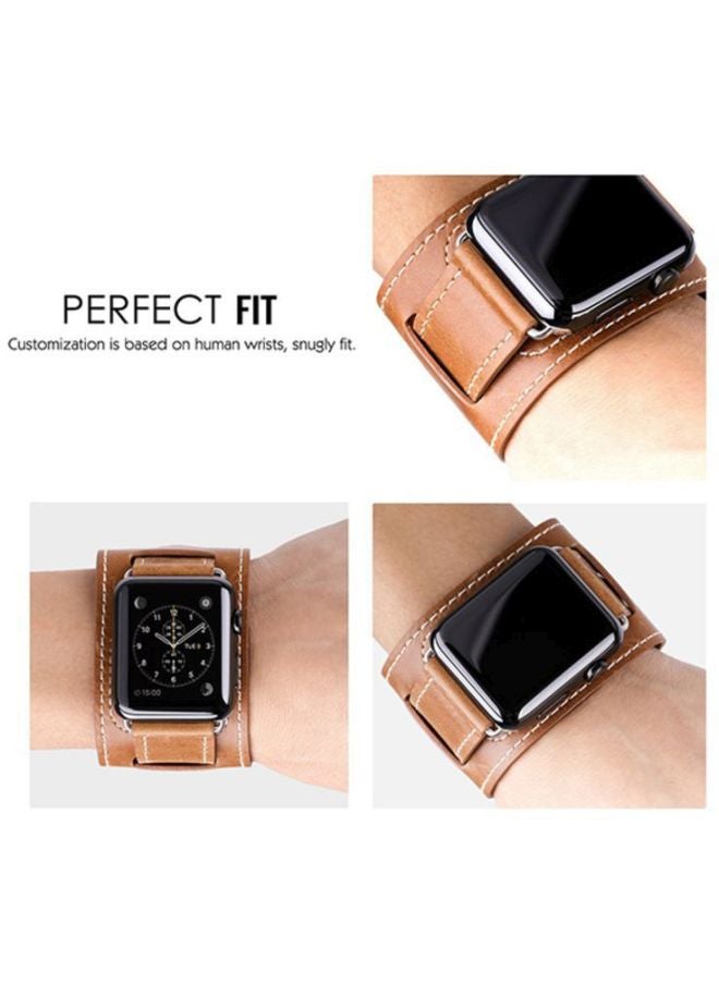 PU Leather Watch Band Strap With Screen Protector For 38mm Apple Brown/Clear