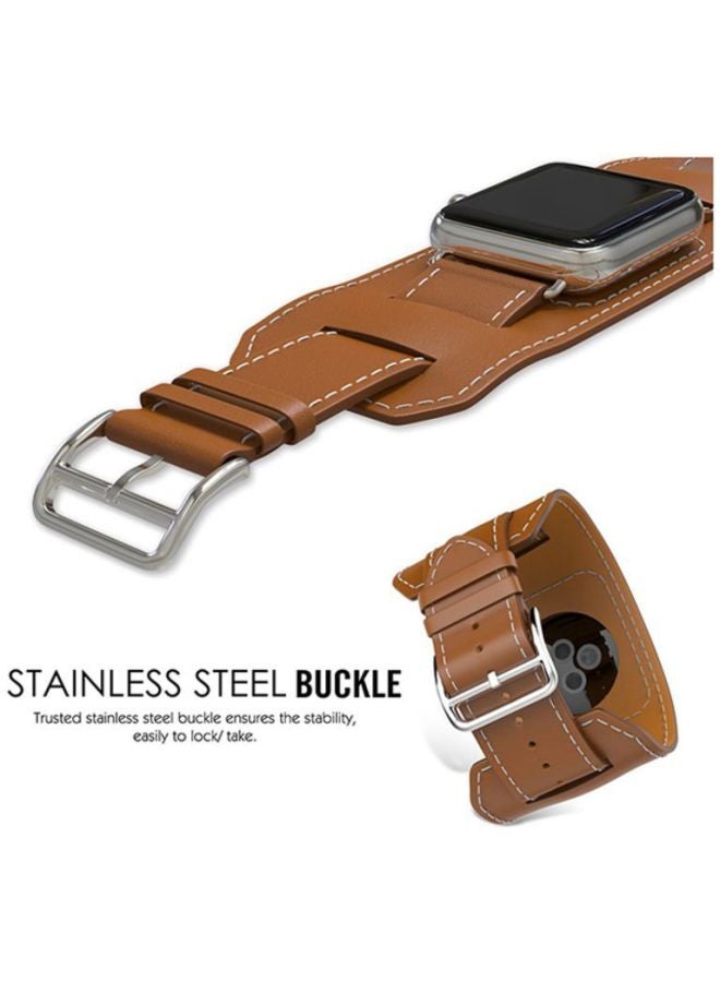 PU Leather Watch Band Strap With Screen Protector For 38mm Apple Brown/Clear