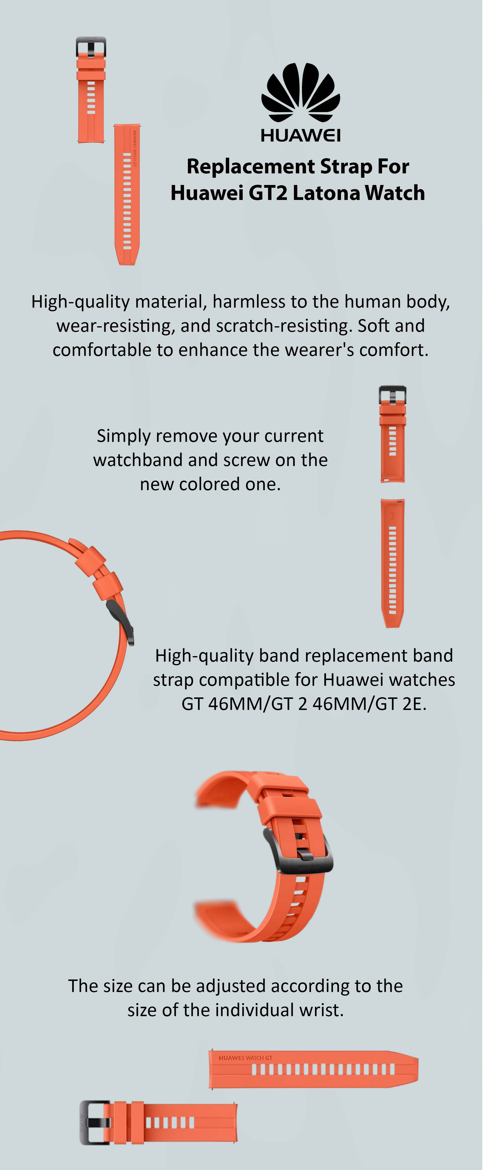 Replacement Strap For Huawei GT2 Latona Watch 46 mm Orange