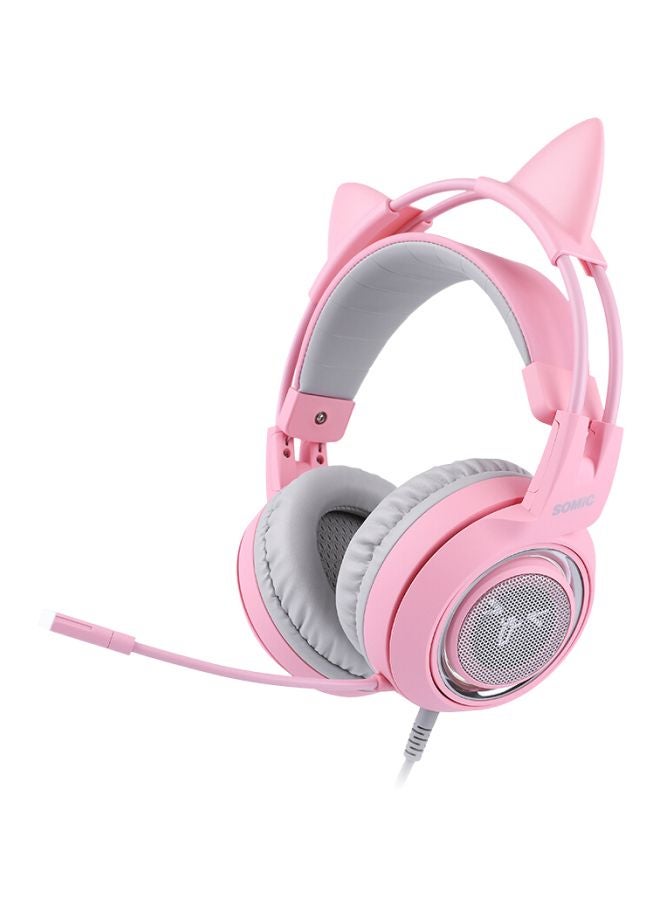 G951 Wired Over-Ear Gaming Headphones With Mic Pink/Grey