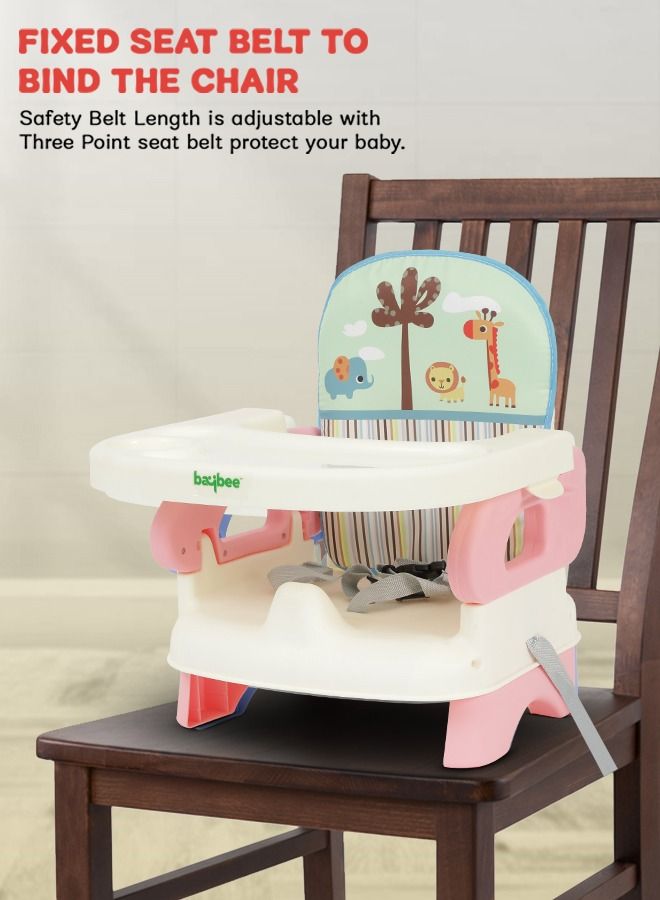 Baybee Booster Seat for Feeding Baby Food Chair with Removable Dining Tray Comfortable Folding Seat 3 Point Safety Harness for Toddlers 1 to 3 Years Pink