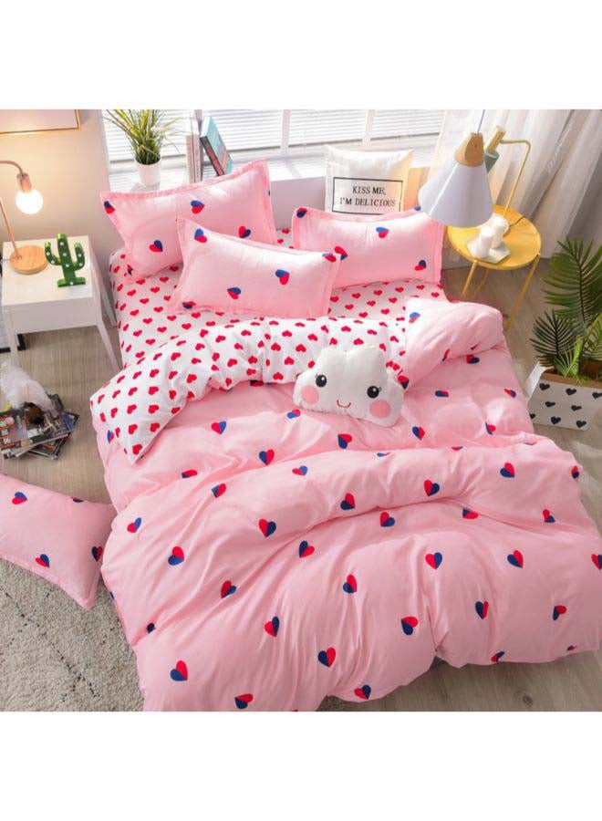6-Piece Heart Seal Township Duvet Cover Set Polyester Pink/White/Blue