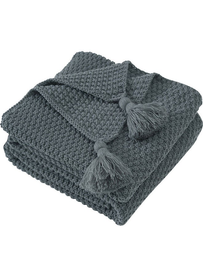Tassel Design Warm Blanket Polyester Grey 130x170cm