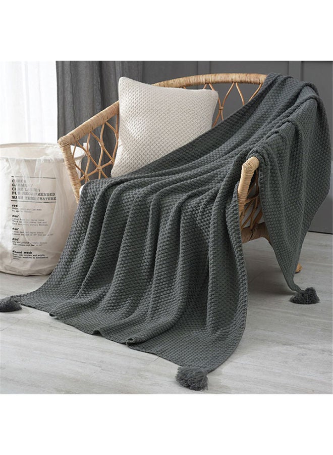 Tassel Design Warm Blanket Polyester Grey 130x170cm