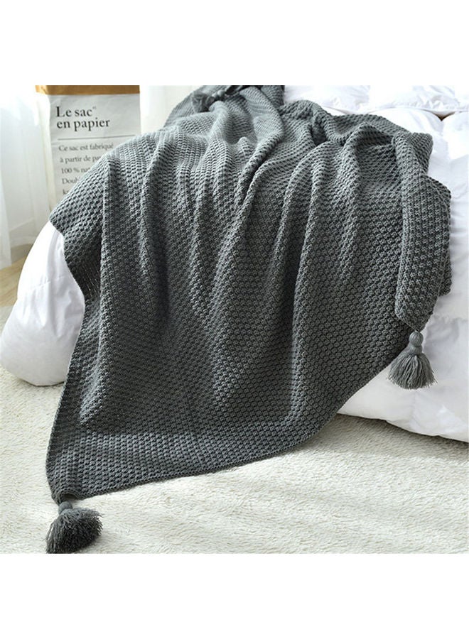 Tassel Design Warm Blanket Polyester Grey 130x170cm