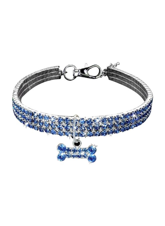 Rhinestones Studded Pet Dog Collar Necklace Blue/Silver