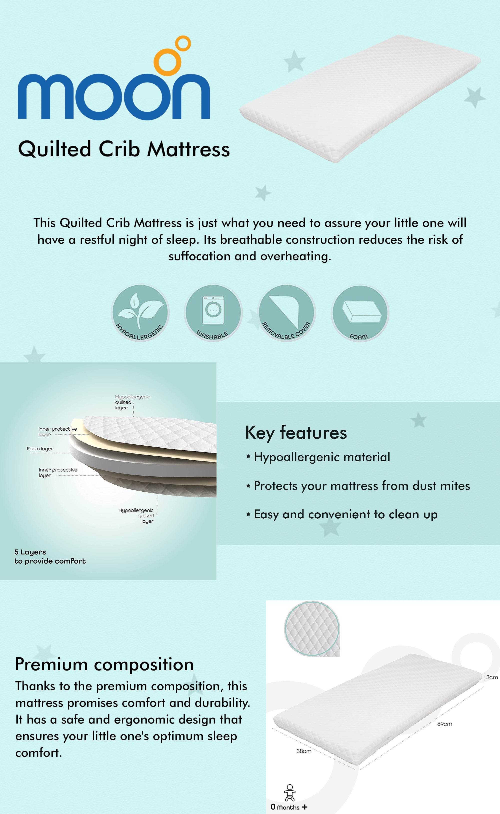 Baby Quilted Crib Mattress - 0M+, White