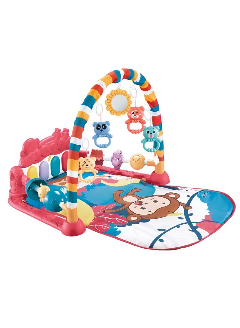 Monkey Hat Pedal Piano Activity Baby Gyms And Playmats, Hanging Toys With Vibrant Colors For 0-12 Months - Red