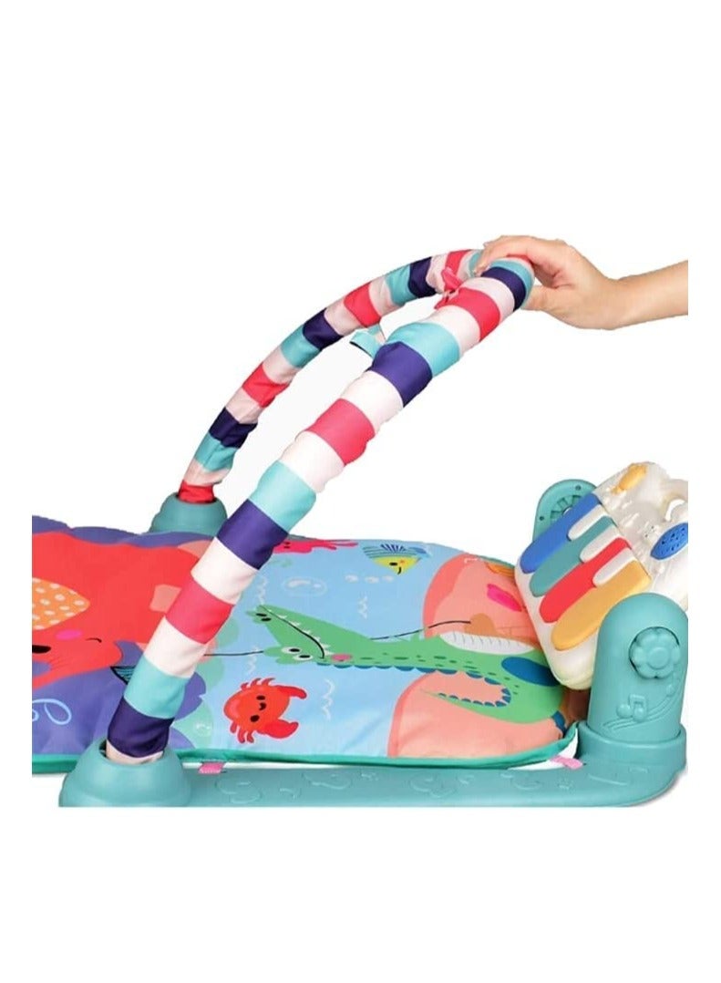 Factory Price Monkey Hat Pedal Piano Activity Baby Gyms And Playmats with Hanging Toys Raspberry Red