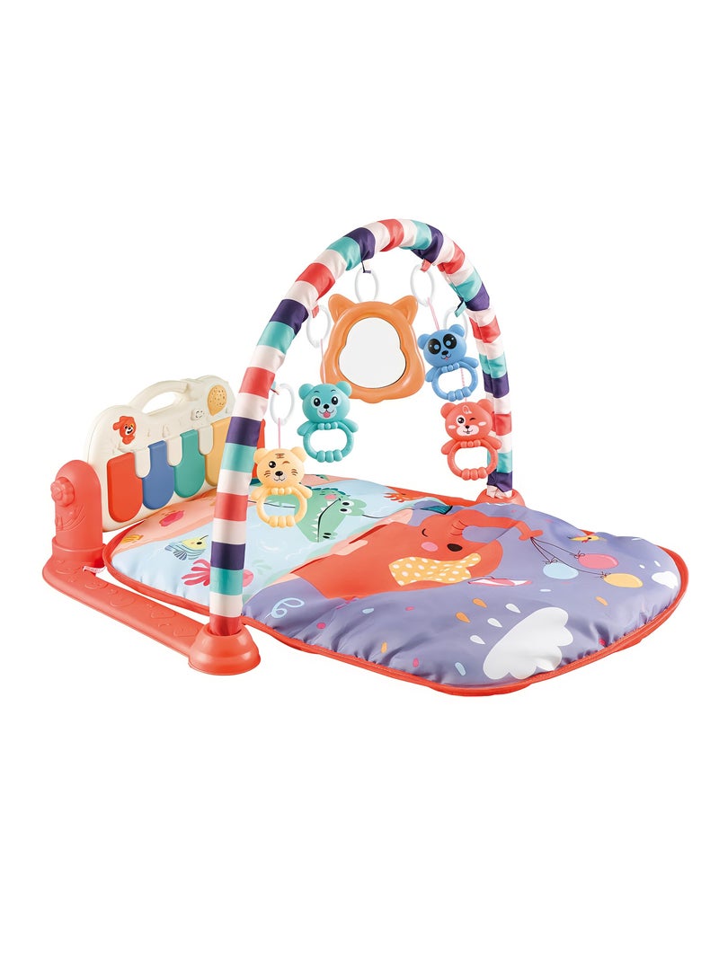 Factory Price Monkey Hat Pedal Piano Activity Baby Gyms And Playmats with Hanging Toys Raspberry Red