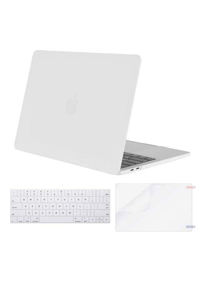 MacBook Pro 13 inch Case Touchbar 2019 2018 2017 2016 Release A2159 A1989 A1706 A1708, Plastic Pattern Hard Shell Case & Keyboard Cover & Screen Protector Touch bar White