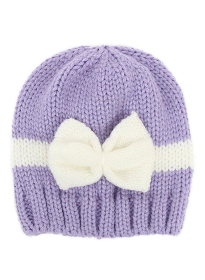 Warm Knitted Bowknot Beanie Purple/White