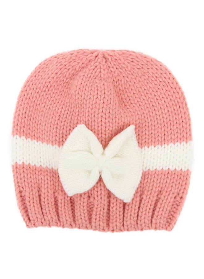 Warm Knitted Bowknot Beanie Pink/White