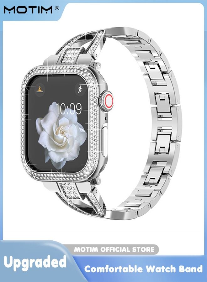 Stainless Steel Band with Case for Apple Watch 42mm, Diamond Rhinestone Bling Dressy Bangle Bracelet Women iWatch Replacement Band Series 3/2/1