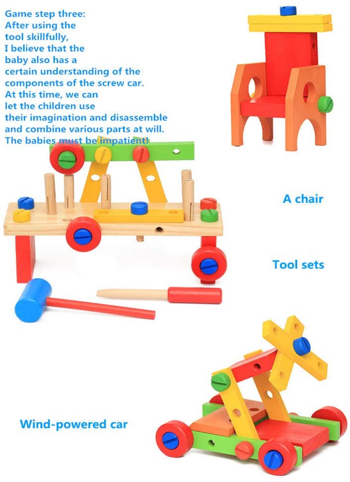 Factory Price Wooden Multifunctional RemovableTools Set Assembling Activity Car, Montessori Learning and Educational Toys