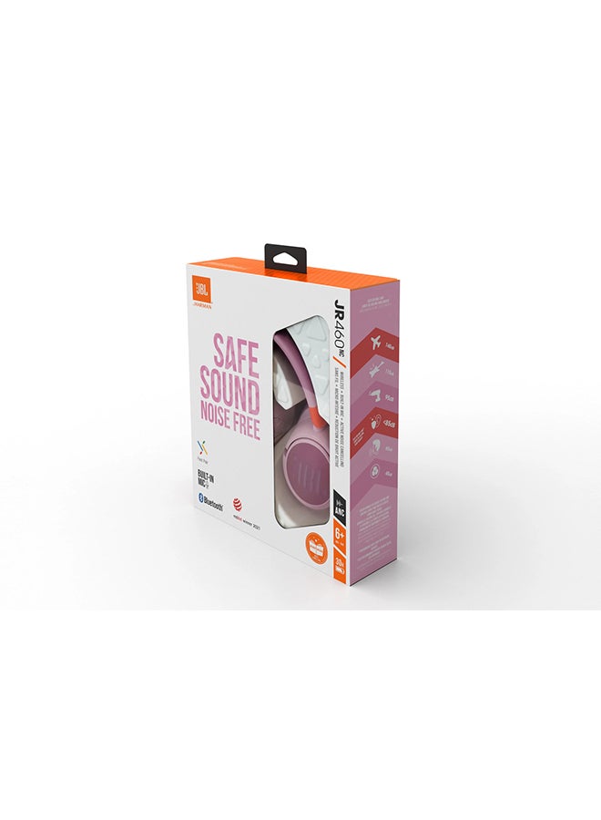 JR460NC Wireless Over-Ear Noise Cancelling Built-In Mic, 20 Hour Battery Designed for Kids Detachable Audio Cable Pink