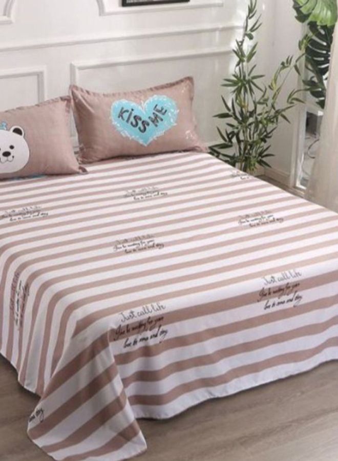 4-Piece Printed Duvet Cover Set Polyester Brown/White/Blue Duvet Cover 200x230 cm, Pillowcases 48x74 cm, Fitted Sheet 230x250cm