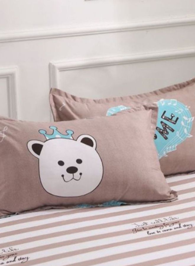 4-Piece Printed Duvet Cover Set Polyester Brown/White/Blue Duvet Cover 200x230 cm, Pillowcases 48x74 cm, Fitted Sheet 230x250cm