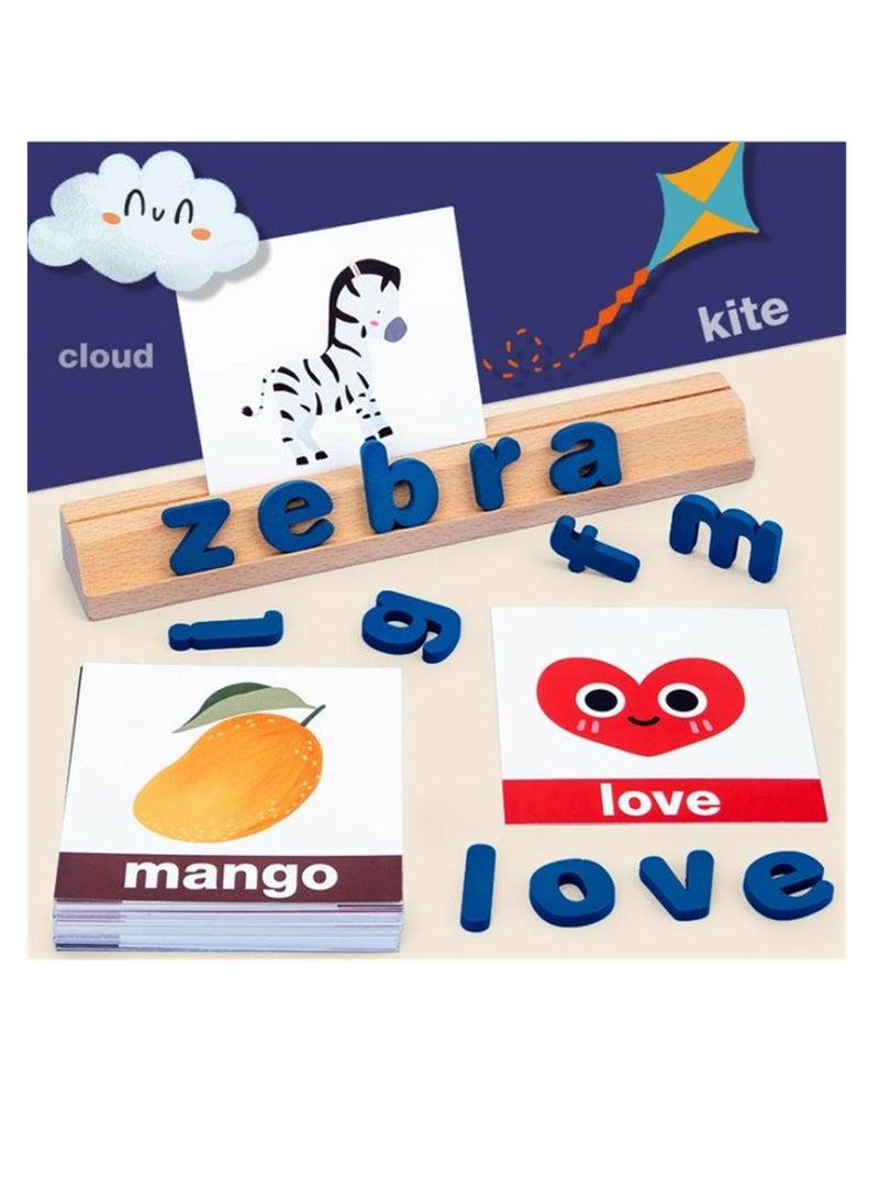 52 Pieces Wooden Word Spelling Game Puzzle Alphabetic Toys For Kids