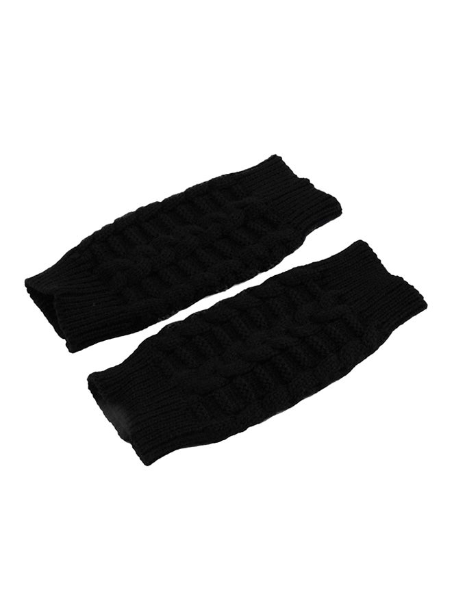 Mitten Knitted Fingerless Long Stretchy Gloves Black