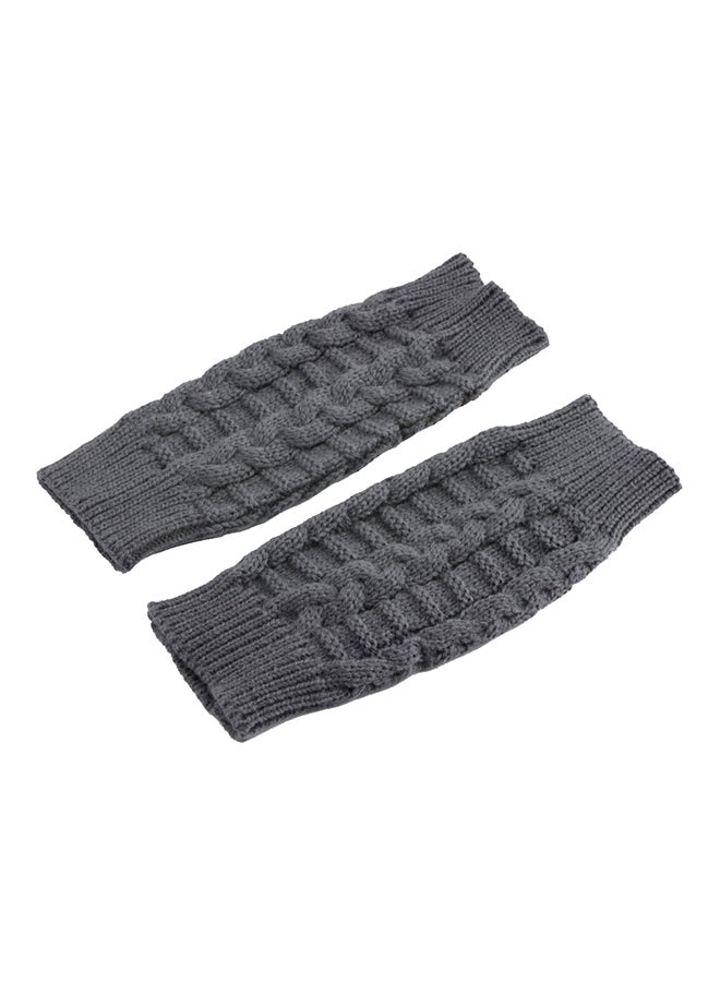 Mitten Knitted Fingerless Long Stretchy Gloves Grey