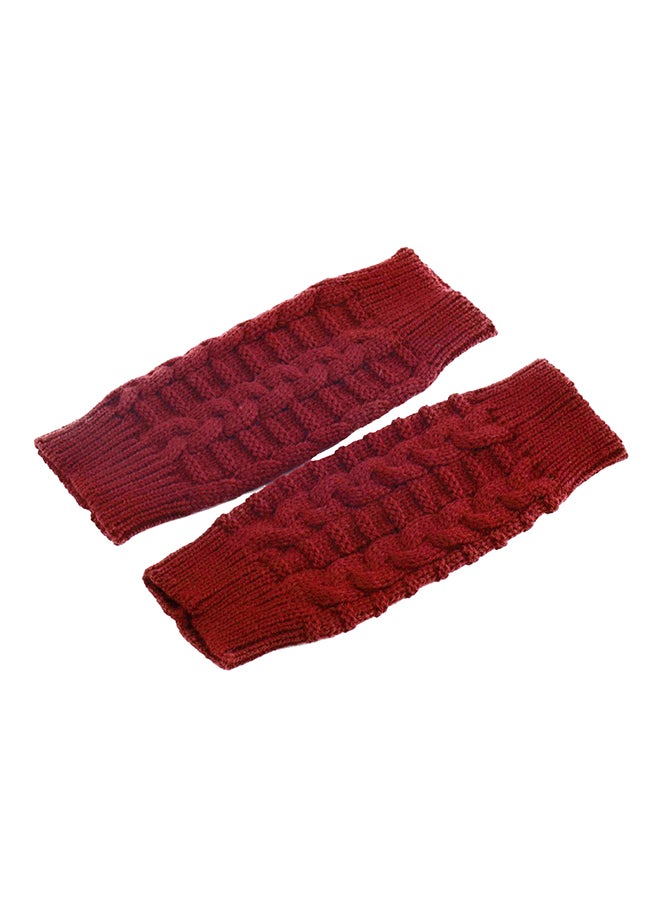Mitten Knitted Fingerless Long Stretchy Gloves Wine Red