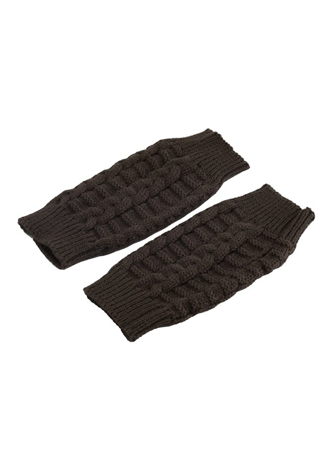 Mitten Knitted Fingerless Long Stretchy Gloves Brown