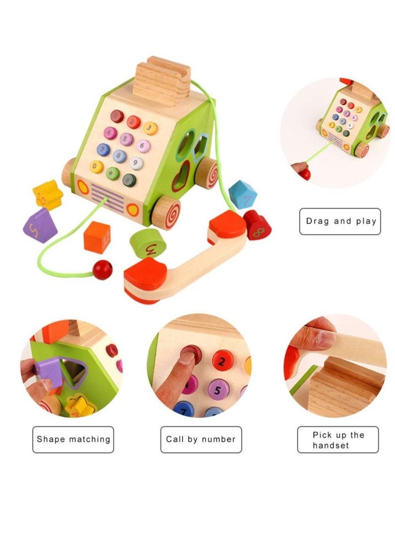 Factory Price Pull Along Multi Functional Wooden Telephone Toy