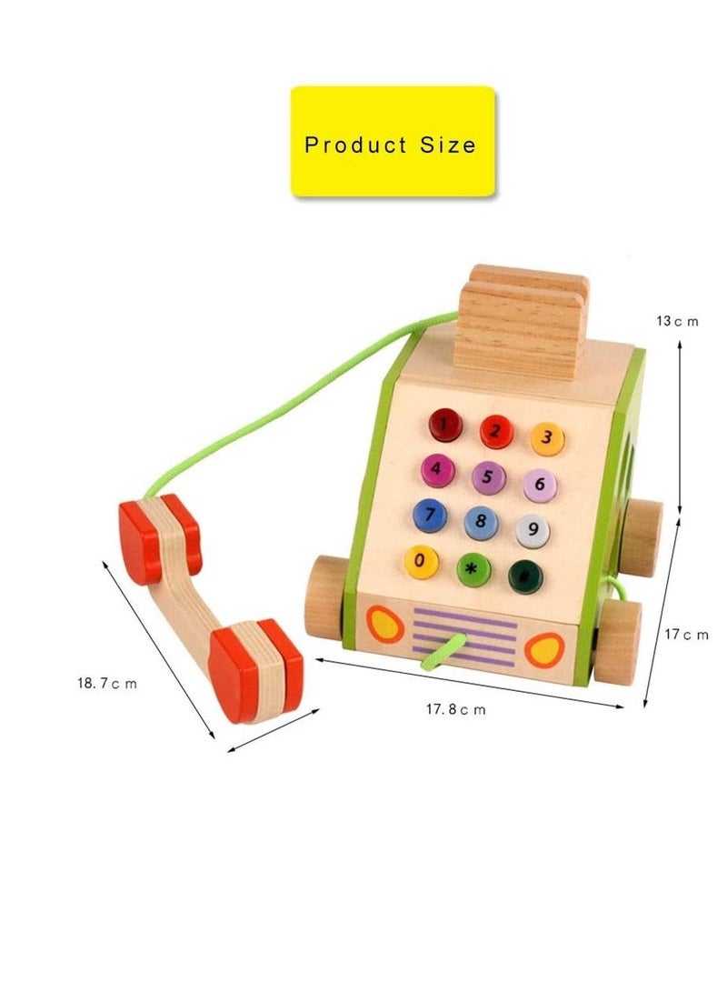 Factory Price Pull Along Multi Functional Wooden Telephone Toy