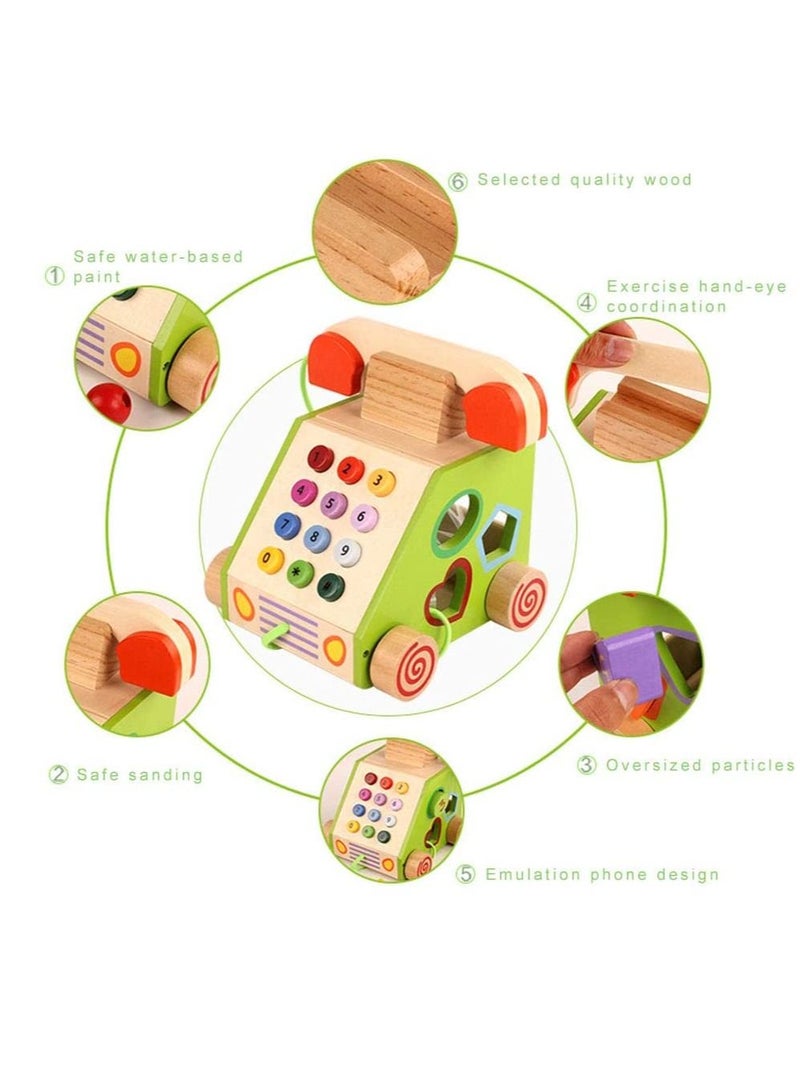 Factory Price Pull Along Multi Functional Wooden Telephone Toy