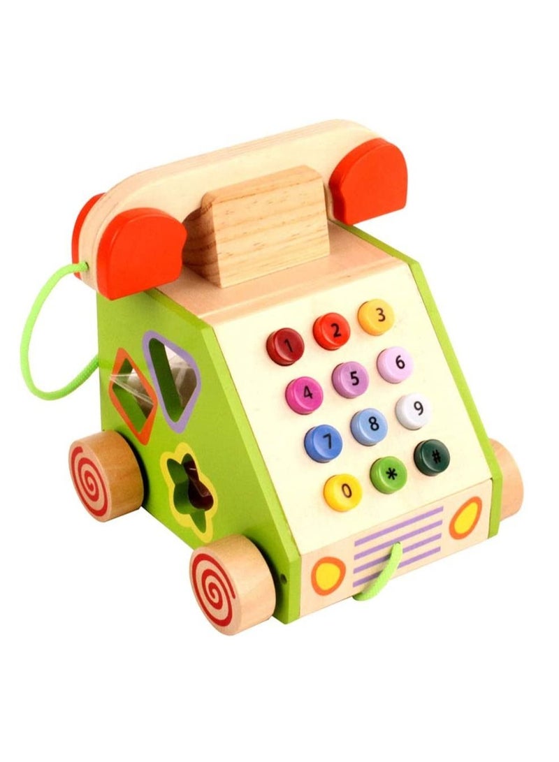 Factory Price Pull Along Multi Functional Wooden Telephone Toy