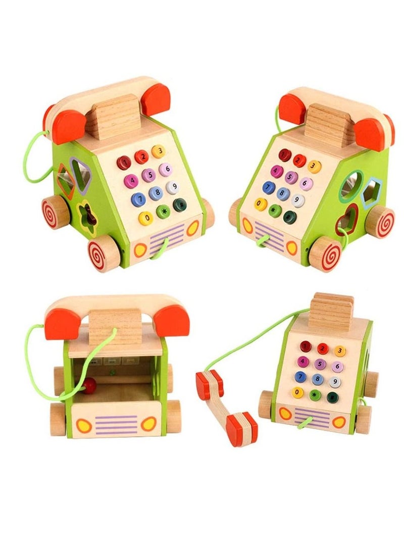 Factory Price Pull Along Multi Functional Wooden Telephone Toy