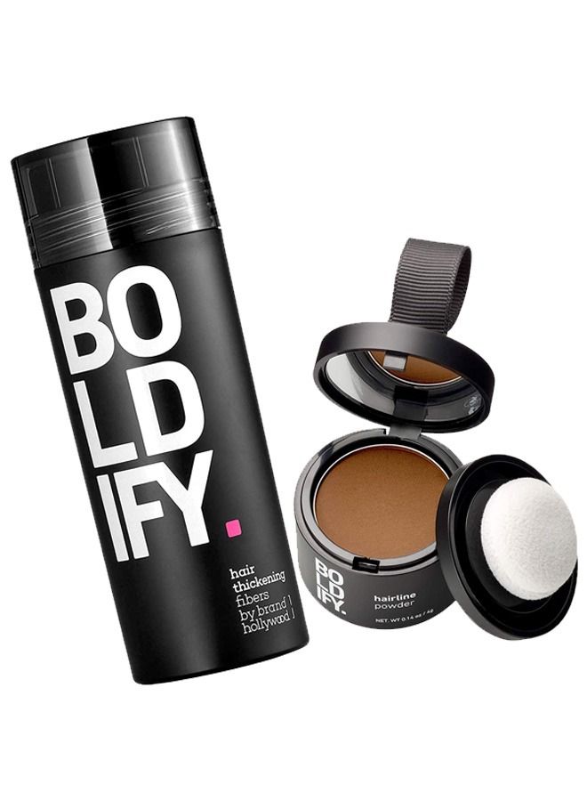 Hair Fiber + Hairline Powder Build & Conceal Bundle Instant Stain-Proof Root Touchup Powder Light Brown