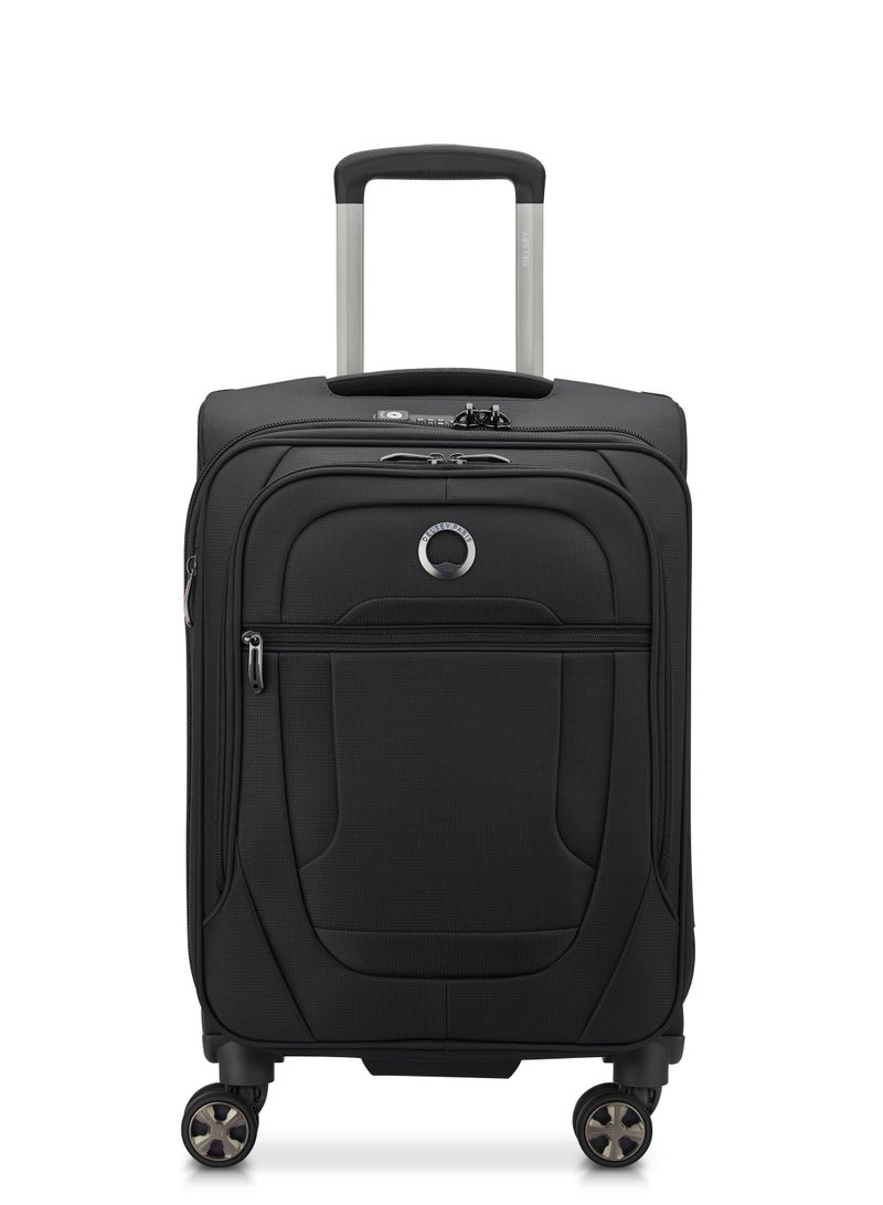 Delsey Helium DLX 55cm Softcase 4 Double Wheel Expandable Cabin Luggage Trolley Black