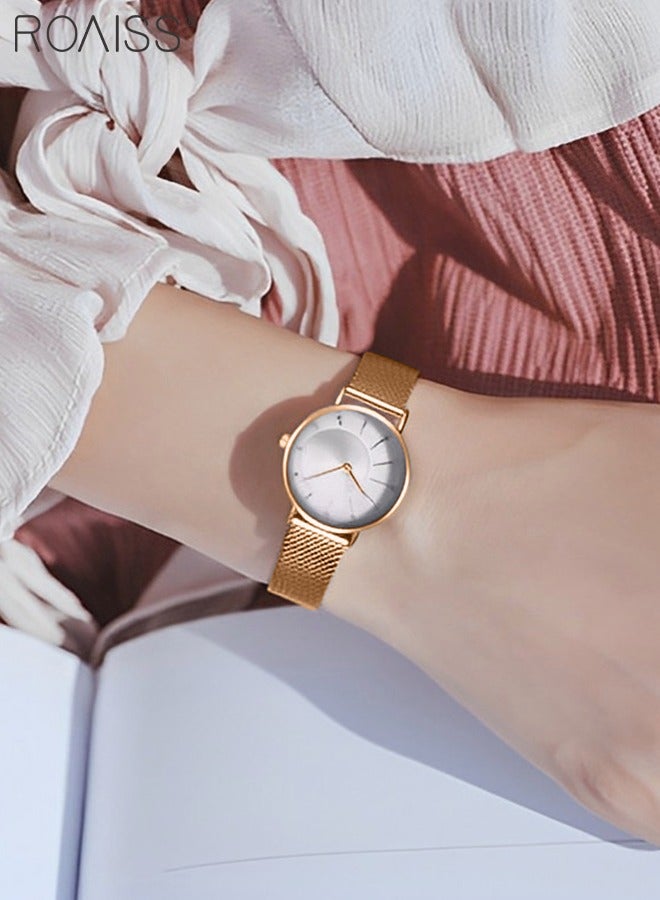 Women's Mesh Strap Quartz Watch, Analog Display Round White Dial Watch with Rhinestones Decoration, Waterproof Elegant Watch as Gift for Women