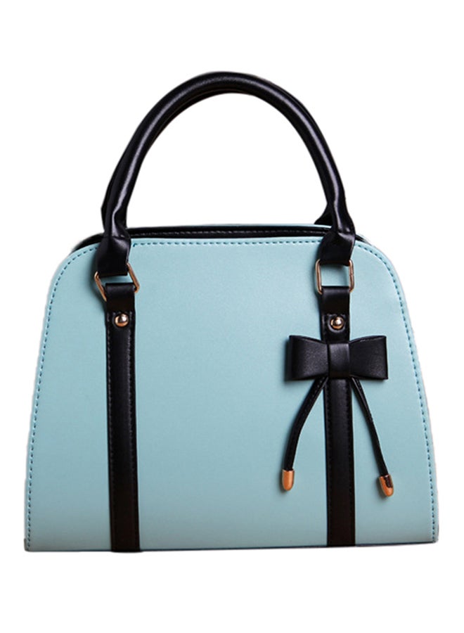 Bowknot Faux Leather Shoulder Bag Light Blue