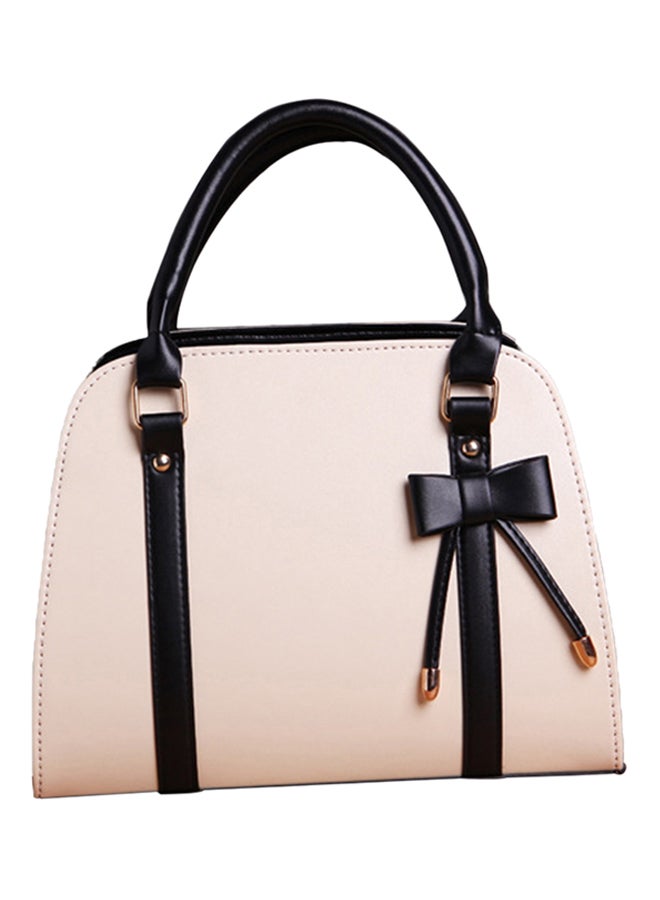 Bowknot Faux Leather Shoulder Bag Beige