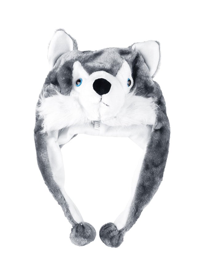Cartoon Animal Husky Cute Fluffy Plush Warm Cap White/Grey