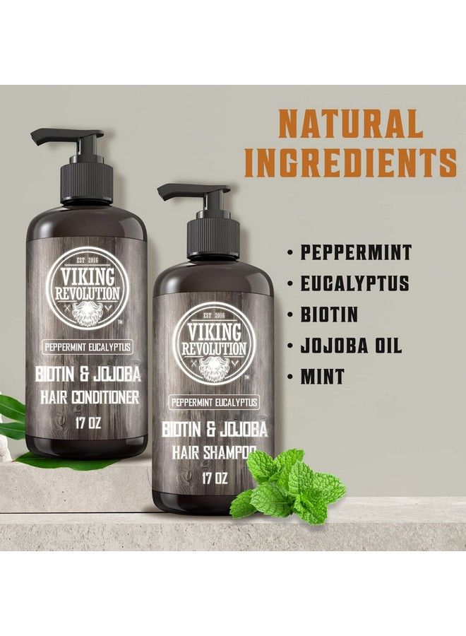 Biotin Mens Shampoo And Conditioner Set  Eucalyptus And Peppermint Shampoo And Conditioner Set With Jojoba Oil And Mint Oil  Peppermint Oil Hair Conditioner For Men (17 Oz)