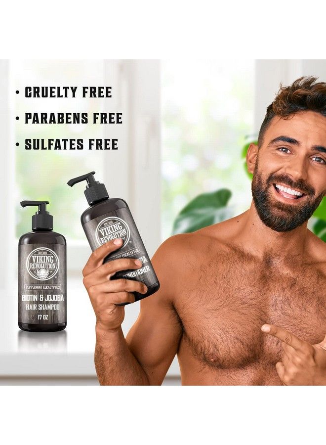 Biotin Mens Shampoo And Conditioner Set  Eucalyptus And Peppermint Shampoo And Conditioner Set With Jojoba Oil And Mint Oil  Peppermint Oil Hair Conditioner For Men (17 Oz)