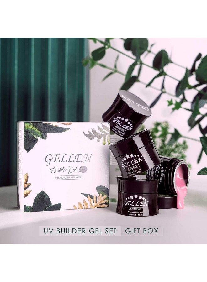 Professional Extension Poly Gel Soak Off Uv Builder Gel Set Acrylic Nail Kit Diy Home Gel Manicure (15Ml 4 Colors) Peach Clear Pink Lavender