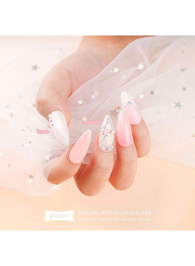 Professional Extension Poly Gel Soak Off Uv Builder Gel Set Acrylic Nail Kit Diy Home Gel Manicure (15Ml 4 Colors) Peach Clear Pink Lavender