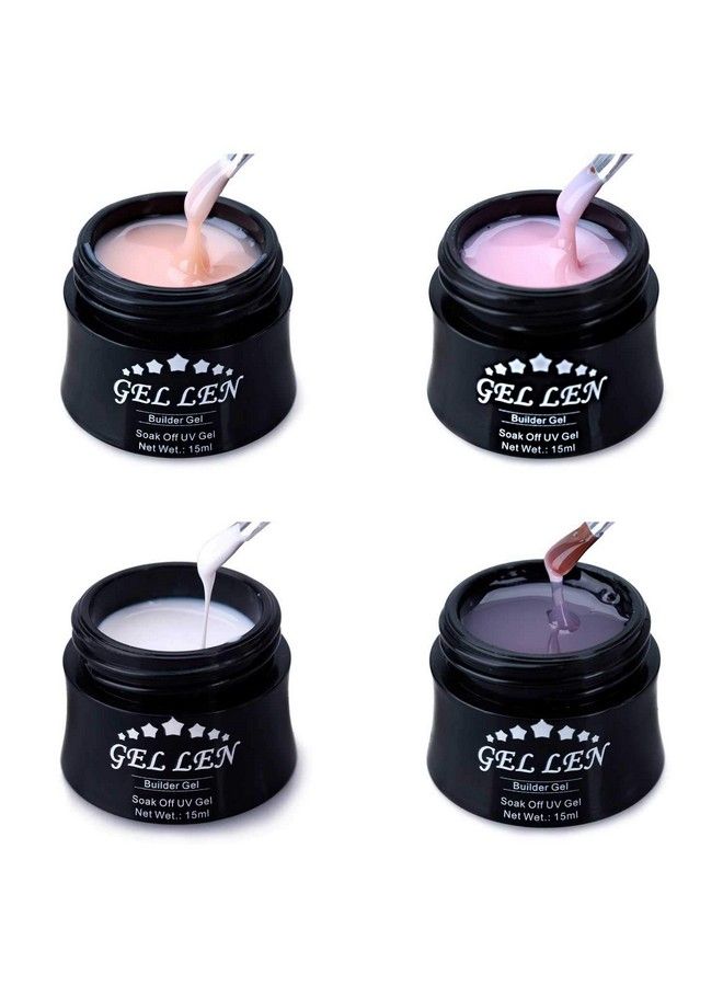Professional Extension Poly Gel Soak Off Uv Builder Gel Set Acrylic Nail Kit Diy Home Gel Manicure (15Ml 4 Colors) Peach Clear Pink Lavender