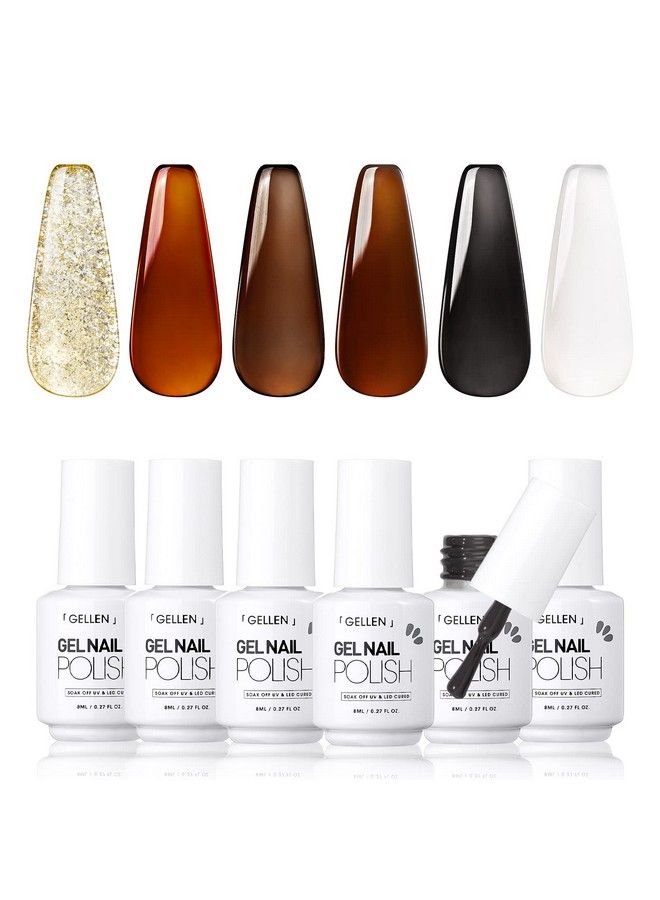 Jelly Gel Nail Polish Translucent Gel Polish Kit Sheer Amber Tones Brown Milky White Glitter Gold Trendy Home Salon Diy Nail Art Gel Nail Kit